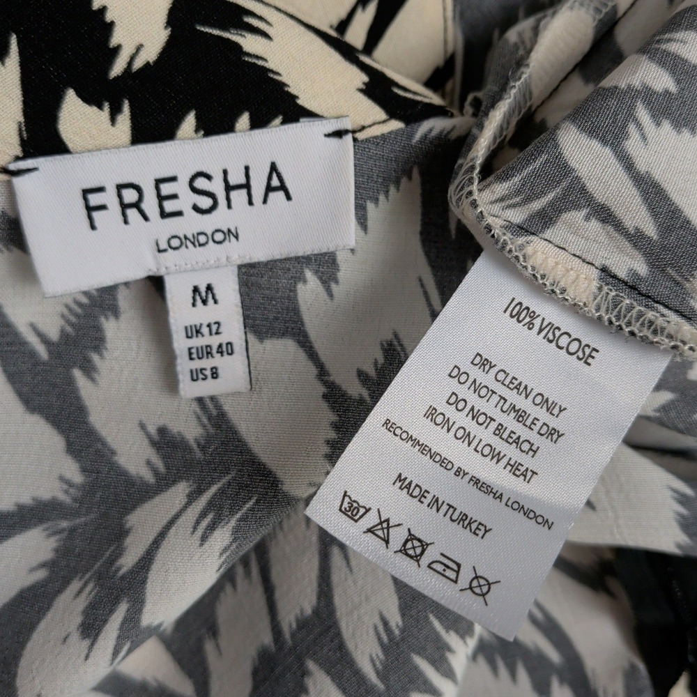 Fresha London Womens Abstract Print Mock Neck Midi Dress Cream Black Size M US 8 - Picture 6 of 7